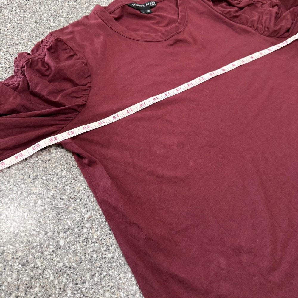 Veronica Beard Jeans Burgundy Designer XL Pima Cotton Ruched Puff Sleeve Top - Picture 8 of 10
